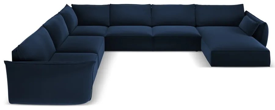 Tmavomodrá zamatová rohová pohovka (ľavý roh/do "U") Vanda – Mazzini Sofas