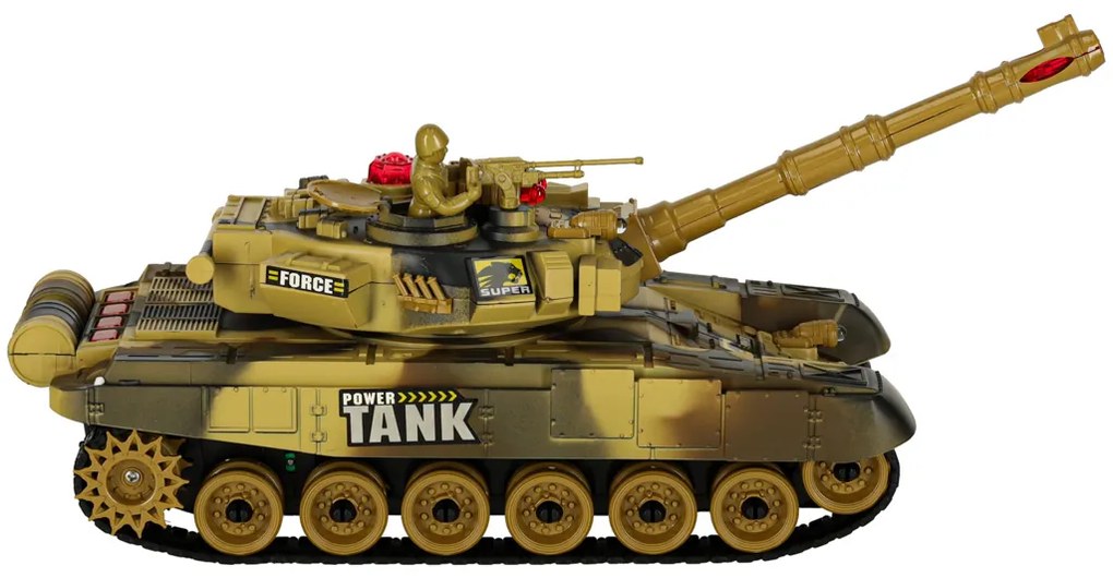 KIK Diaľkovo ovládaný RC vojenský tank 2,4 GHz, púštny, 360° veža, realistické zvuky a LED