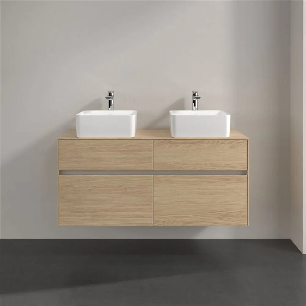 VILLEROY &amp; BOCH Collaro závesná skrinka pod dve umývadlá na dosku, 4 zásuvky, 1200 x 500 x 548 mm, Nordic Oak, C04400VJ