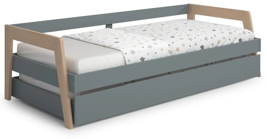 Zelená/prírodná detská posteľ z borovicového dreva s výsuvným lôžkom a úložným priestorom 90x200 cm Carrie - Marckeric
