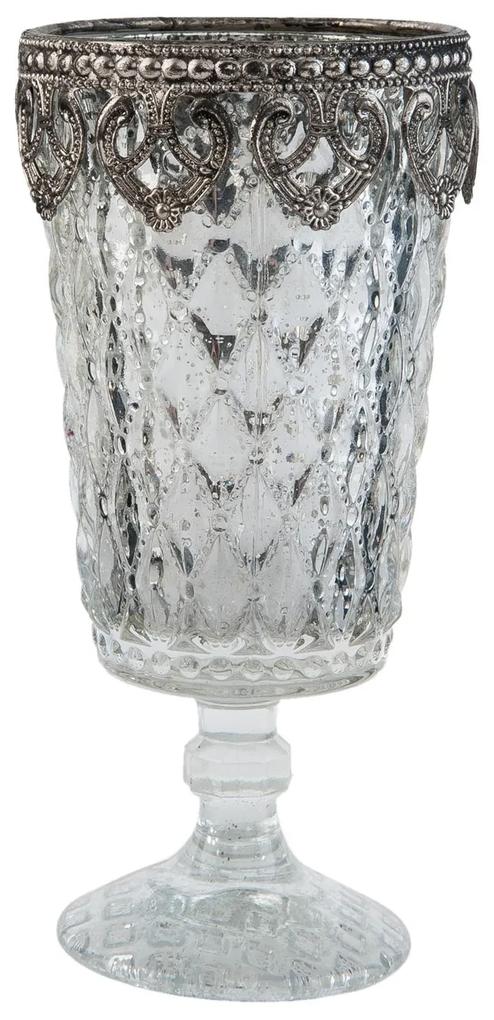 Strieborný sklenený svietnik na nohe - Ø 8*16 cm