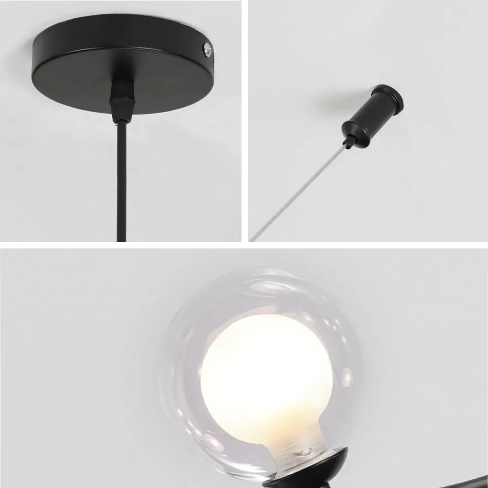 Toolight - Kovová industriálna sklenená stropná lampa APP754-8CP, čierna, OSW-03987
