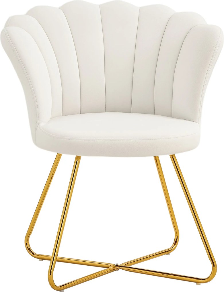 HOMCOM Shell Stolička Pri Dôvode Kozmetický Stolík Zamatový Kreslo Lounge Kreslo s Oceľovými Nohami do Obývacej Izby a Spálne 69 x 64 x 80 cm Krémová