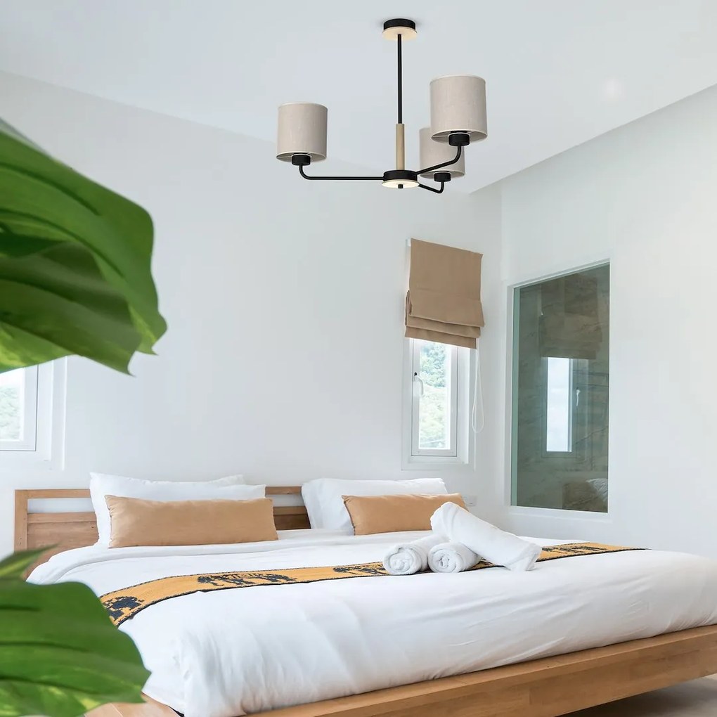 Luster Atlanta, 3x ľanové tienidlo, b/drevo