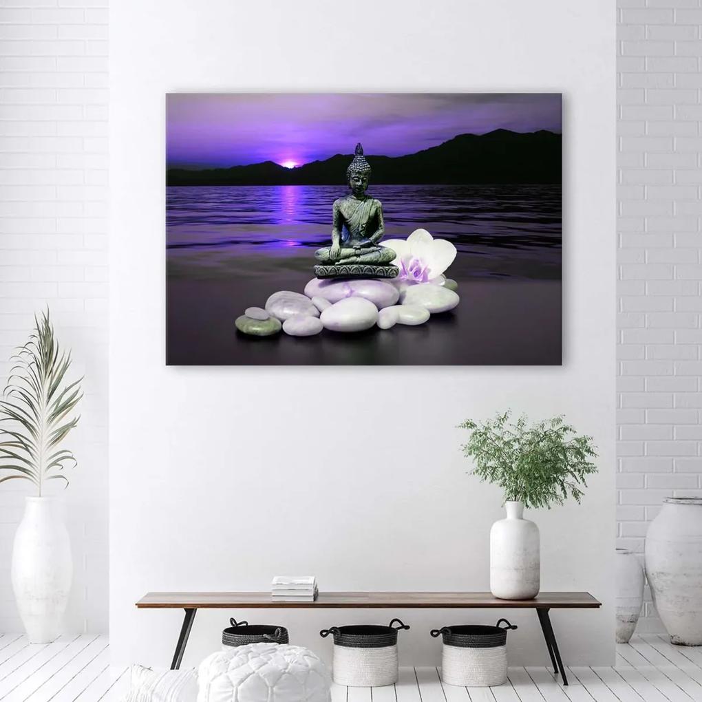 Obraz na plátně Buddha Fialový zenový kámen - 100x70 cm