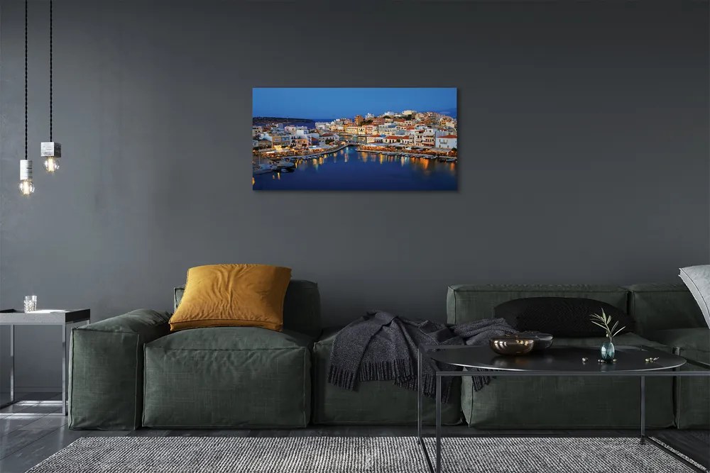 Obraz na plátne Mesto v noci Grécko Coast 120x60 cm