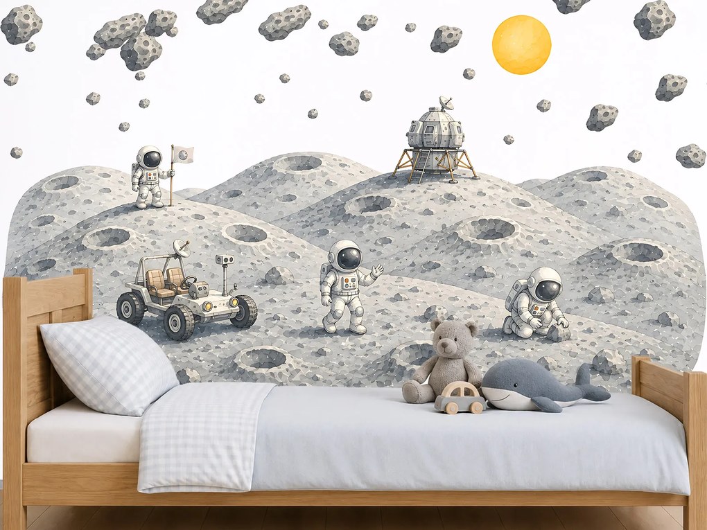 Astronauti na Mesiaci vesmírne nálepky na stenu hárok 75 x 32 cm