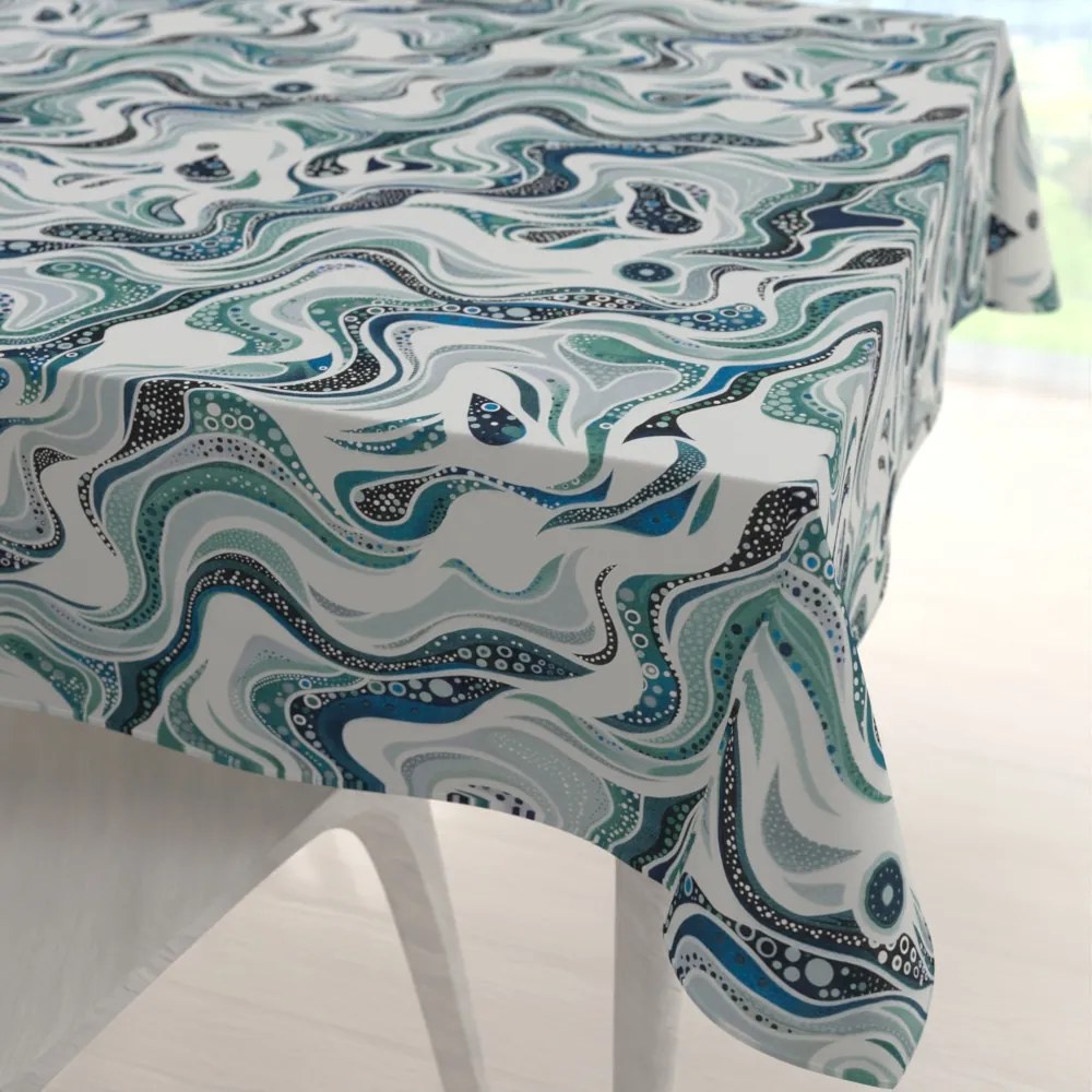 Biante Bavlnený štvorcový obrus Sandra SA-587 Modro-zelené designové vlnky na mintovom 110x110 cm
