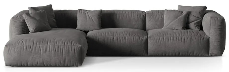 Sivá zamatová modulárna rohová pohovka (ľavý roh/s leňoškou) Martina – Micadoni