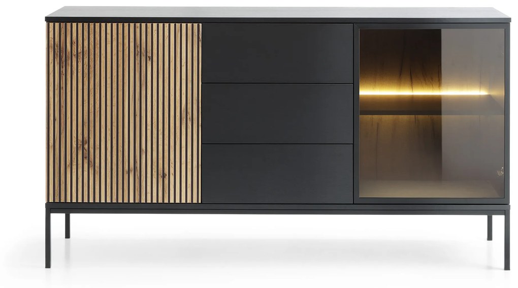 Komoda Sento s LED osvetlením 154 cm dub wotan/čierna