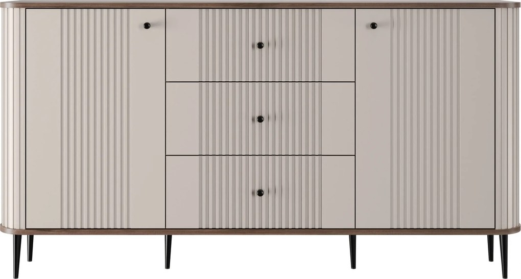 Komoda so zásuvkami Vesper 160 cm na nožičkách - kašmír / orech / čierne nohy