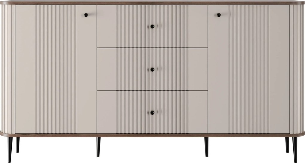 Komoda Vesper 160 cm so zásuvkami na nožičkách - kašmír / orech / čierne nohy