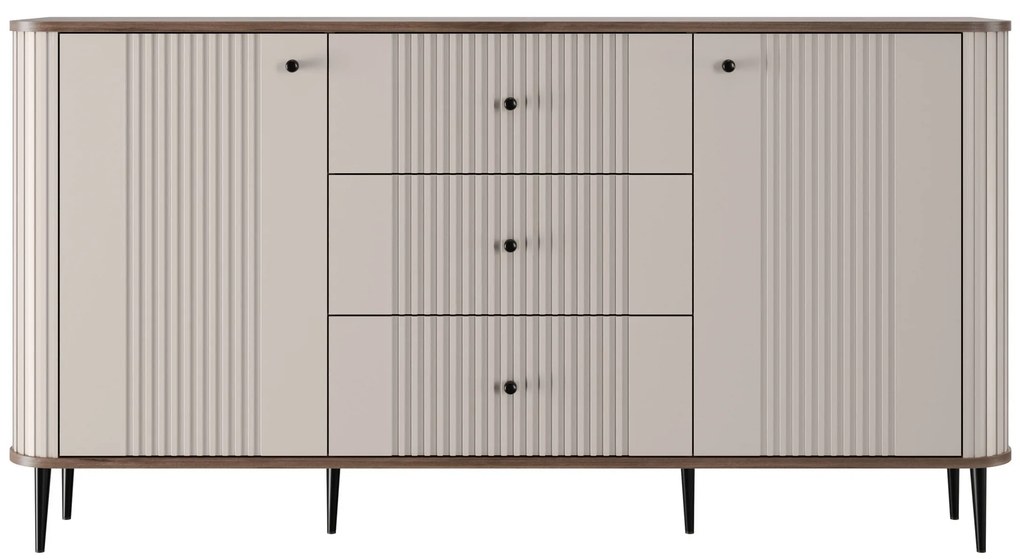 Komoda Vespera 160 cm so zásuvkami - kašmírová / orech / čierne nožičky