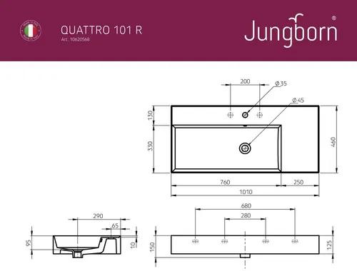 Umývadlo Jungborn QUATTRO odkladacia plocha vľavo 101 x 46 cm lesklá biela TW11011