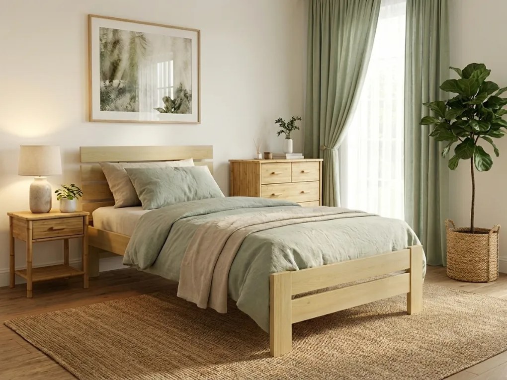 Posteľ PARIS zvýšená 80x200 cm, borovica Rošt: S lamelovým roštom, Matrac: Matrac DELUXE 10 cm