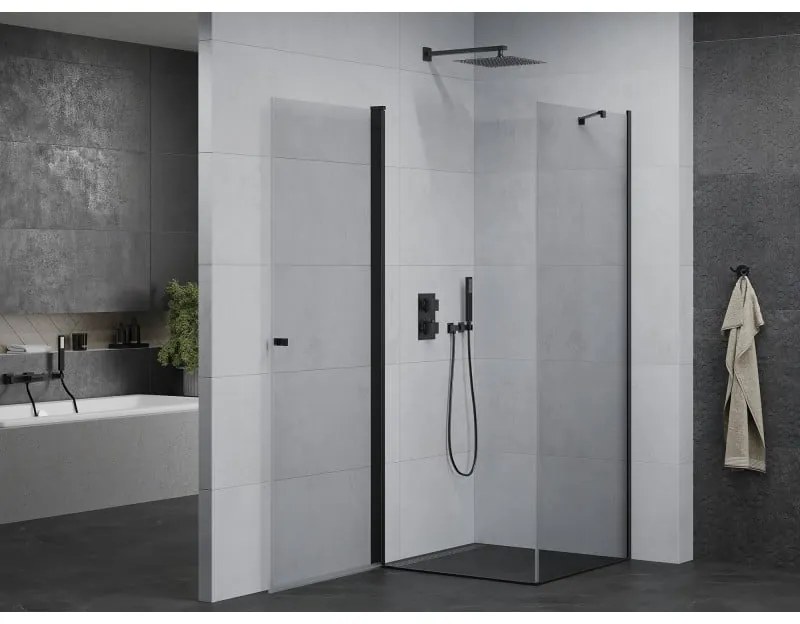 Mexen Pretoria, sprchovací kút 100 (dvere) x 100 (stena) cm, 6mm číre sklo, čierny profil, 852-100-100-70-00