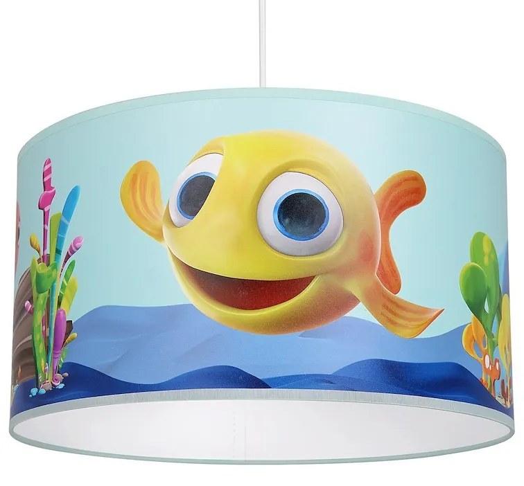 Detské závesné svietidlo Fish, 1x plastové tienidlo so vzorom, bl