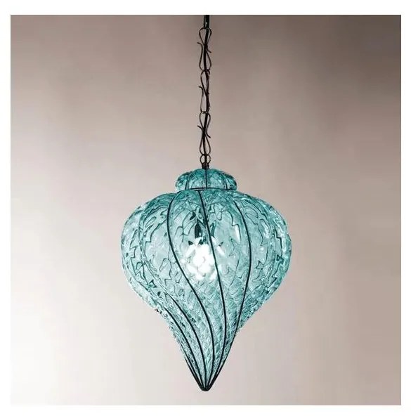 SIRU - Luster na reťazi GOCCIA 1xE27/60W/230V pr. 25 cm modrá/hnedá benátske sklo