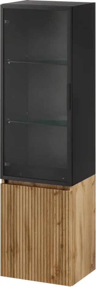 Závěsná vysoká koupelnová skříňka Loris 70 40 cm dub Wotan/černá