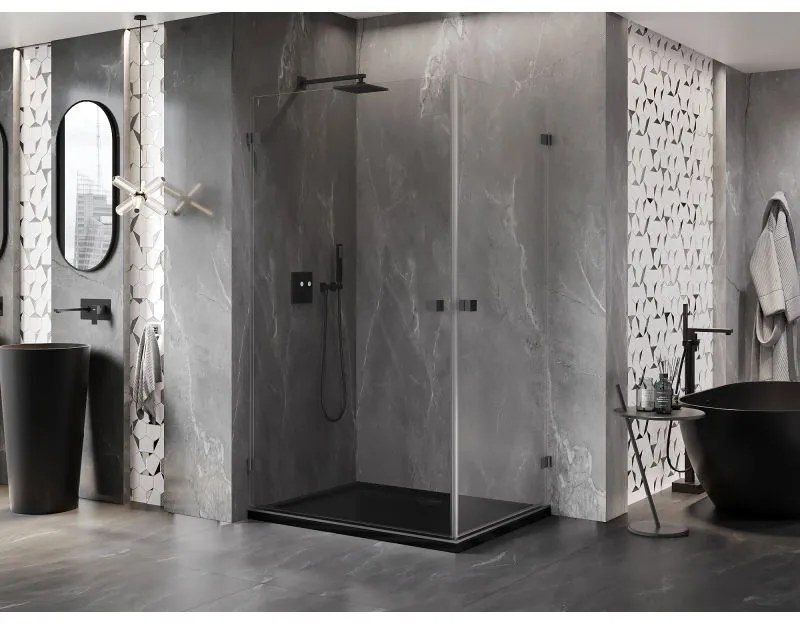 Mexen Lunar-B Duo výklopný sprchový kút 95 x 85 cm, číre sklo, grafitová, 832-095L-085P-95-00