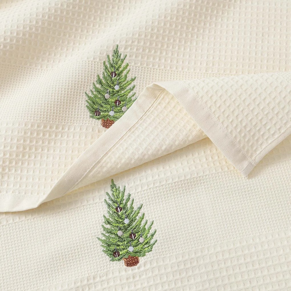 Goldea vianočná kuchynská vaflová utierka s výšivkou - stromček na krémovom 50 x 70 cm