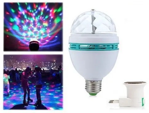 Grugen Rotačná LED disco RGB žiarovka s adaptérom