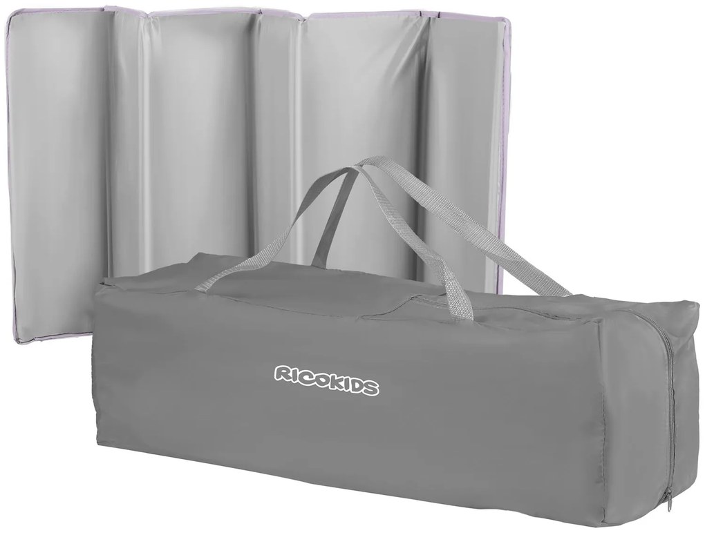 Ricokids Cestovná postieľka + matrac + taška 125 x 65 x 78 cm RK-240 sivá levanduľová