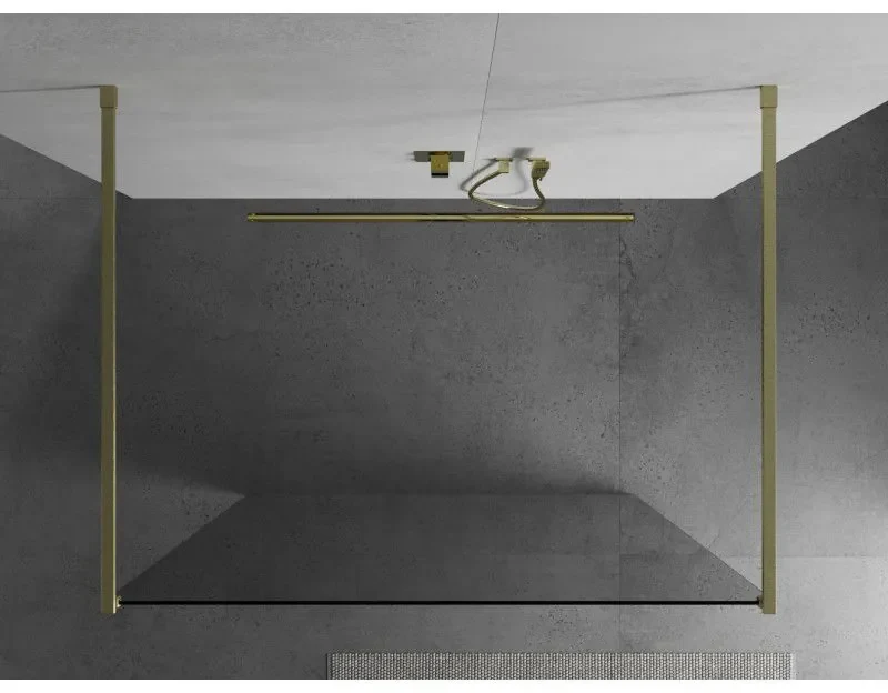 Mexen Kioto, sprchová zástena Walk-In 155 x 200 cm, 8mm číre sklo, zlatý matný profil, 800-155-002-55-00