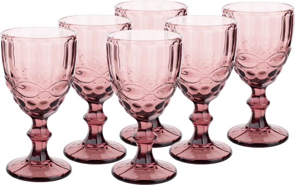 Vintage sklené poháre na víno, 6ks, 240ml, ružová, FREGATA TYP 3