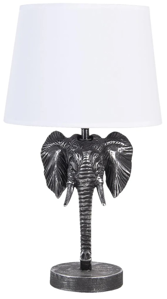Strieborno biela stolná lampa s hlavou slona - 25 * 25 * 41 cm E27