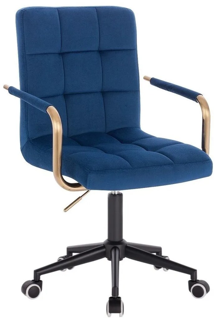 LuxuryForm DESIGN Stolička VERONA GOLD VELUR na čiernej podstave s kolieskami - modrá