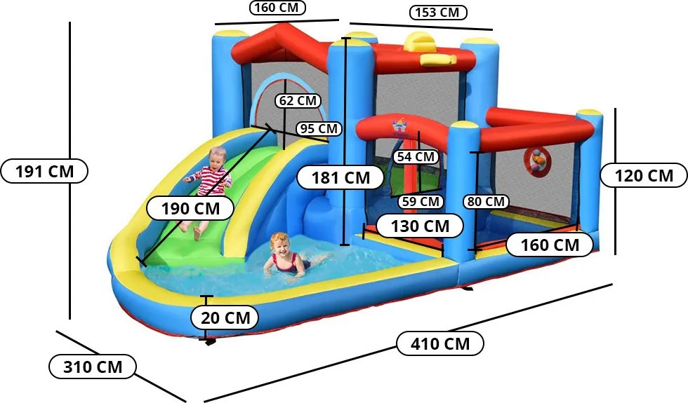 Nafukovací vodný park so šmykľavkou, trampolínou a bazénom
