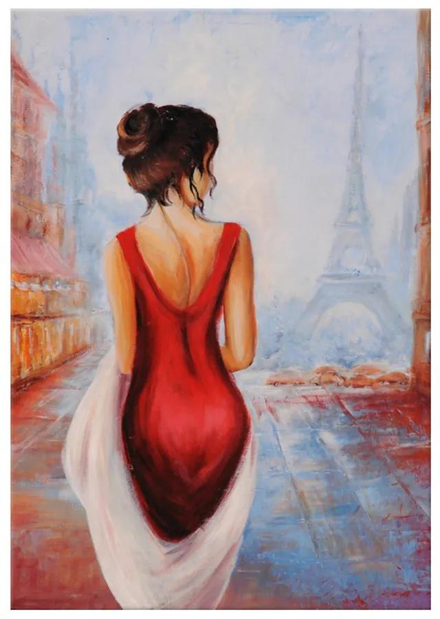 Gario Ručne maľovaný obraz Prechádzka pri Eiffelovej veži Rozmery: 70 x 100 cm