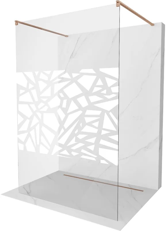 Mexen Kioto, sprchová zástena Walk-In 140 x 200 cm, 8mm číre sklo biely vzor, medený matný profil, 800-140-002-65-85