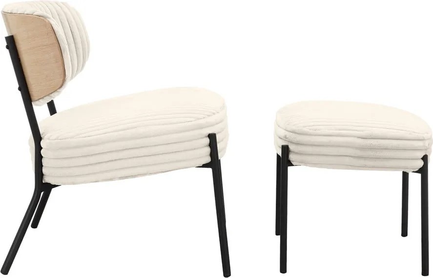 Krémovobiele menčestrové kreslo s podnožkou Jerry – Støraa