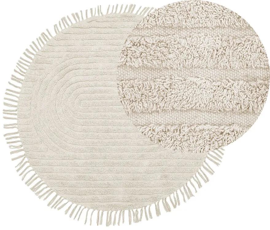 Okrúhly bavlnený koberec ø 140 cm béžový HALFETI Beliani