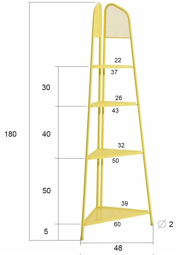 Žltá kovová rohová polica na balkón Garden Pleasure MWH, výška 180 cm