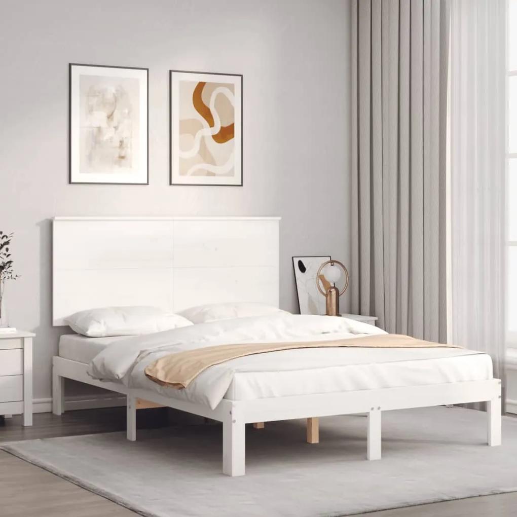 Rám postele s čelom biely 4FT malé dvojlôžko masívne drevo 3193632