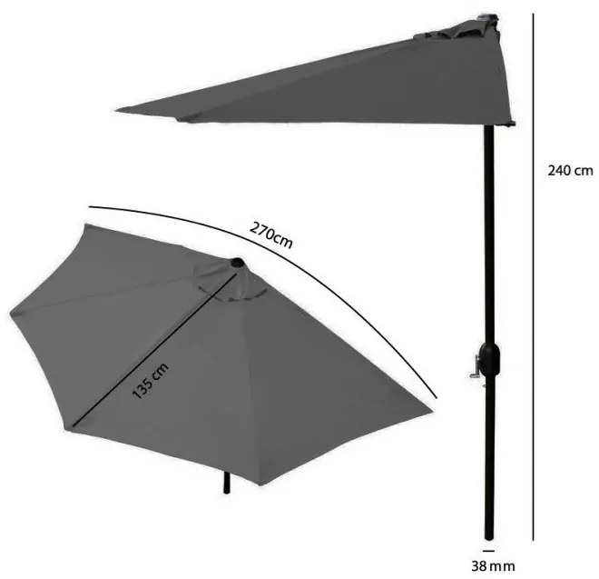 Polkruhový záhradný slnečník Liver 270 cm šedý