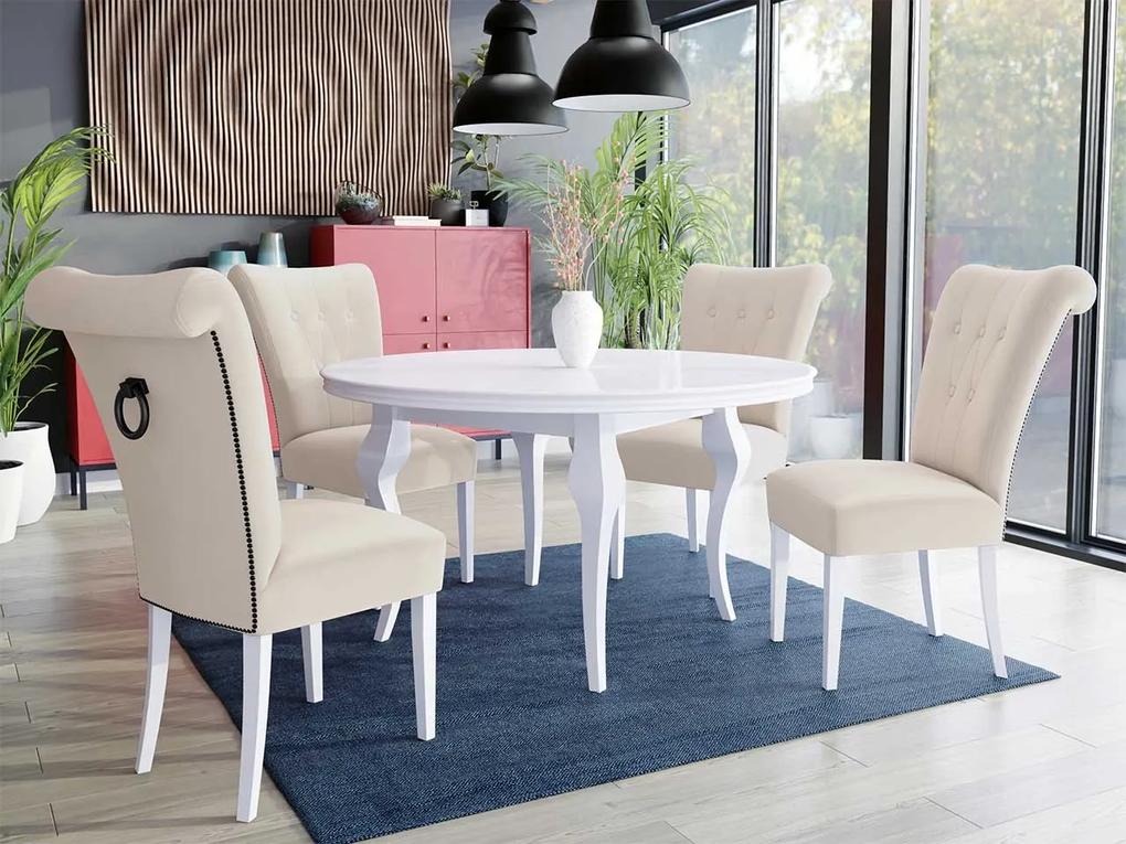Stôl Julia FI 120 so 4 stoličkami ST65, Farby: biela, Farby: čierny, Farby:: biely lesk, Potah: Magic Velvet 2250