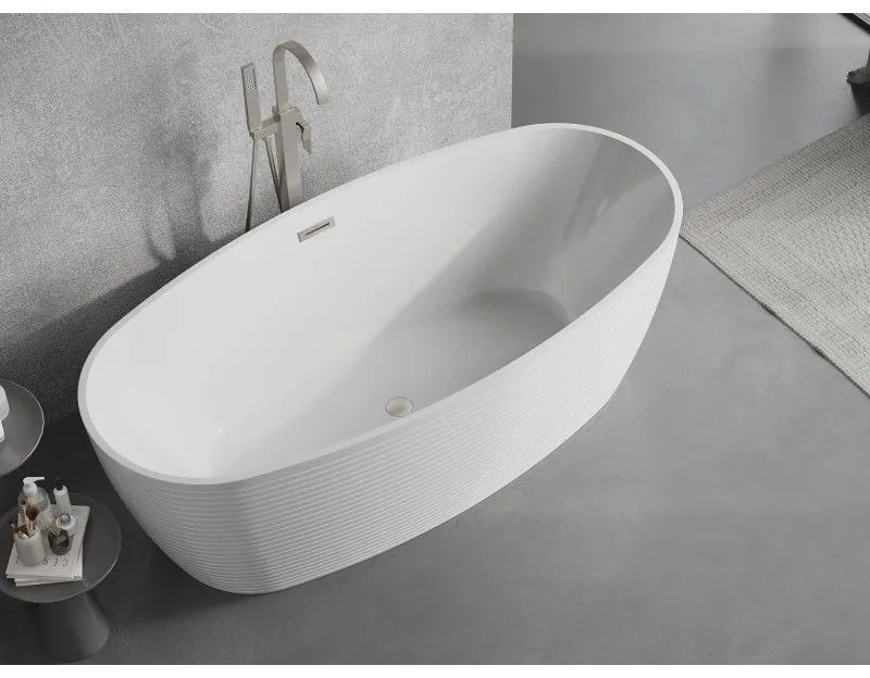 Mexen Lira, voľne stojaca vaňa, vzor, 170 × 80 cm, biela lesklá, oceľový prepad, 52831708000-97