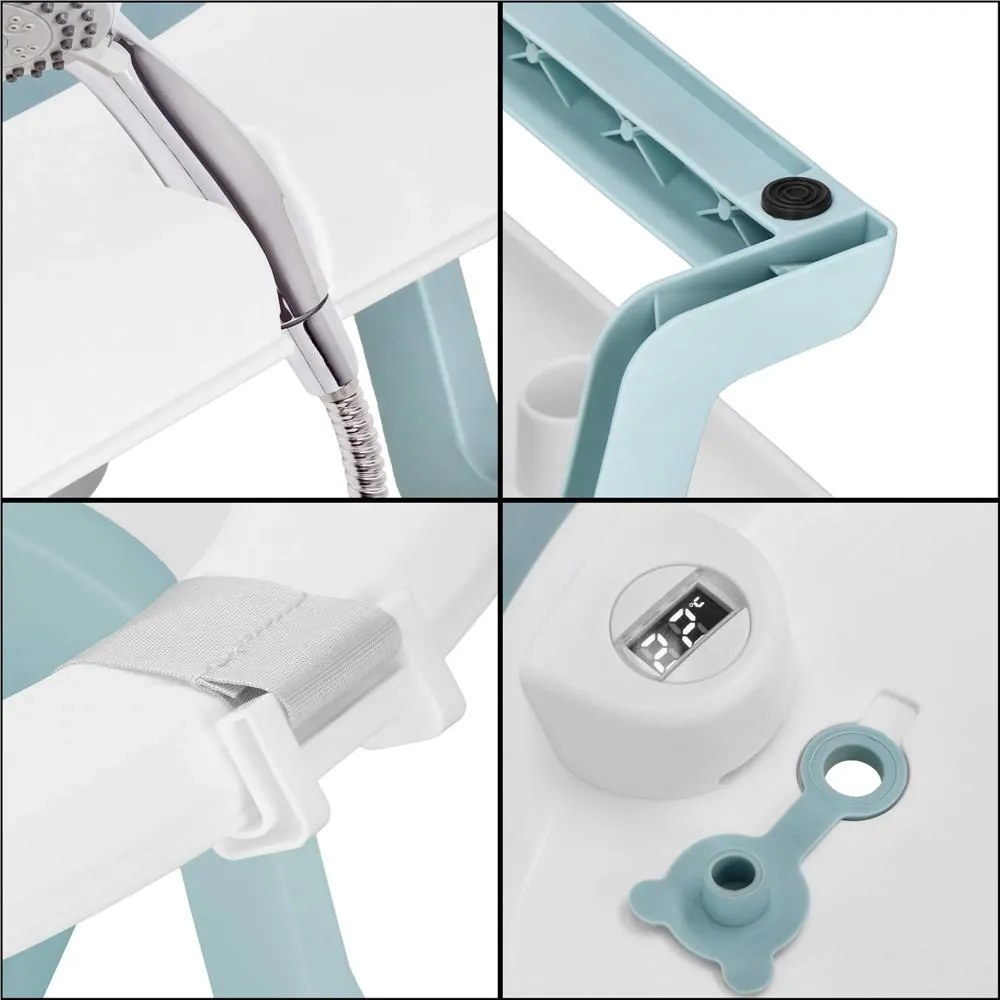 SPRINGOS Skladacia detská vanička 35 L pre bábätká, s teplomerom a vankúšikom, biela a modrá SB0063