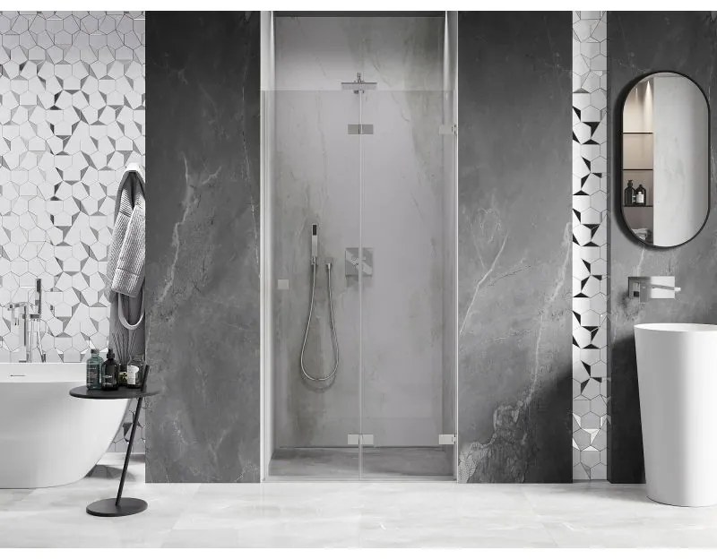 Mexen, Mexen Lunar-F pravé sklápacie sprchové dvere 95 cm, transparentné, brúsený nikel - 836-095-000-97-00-P