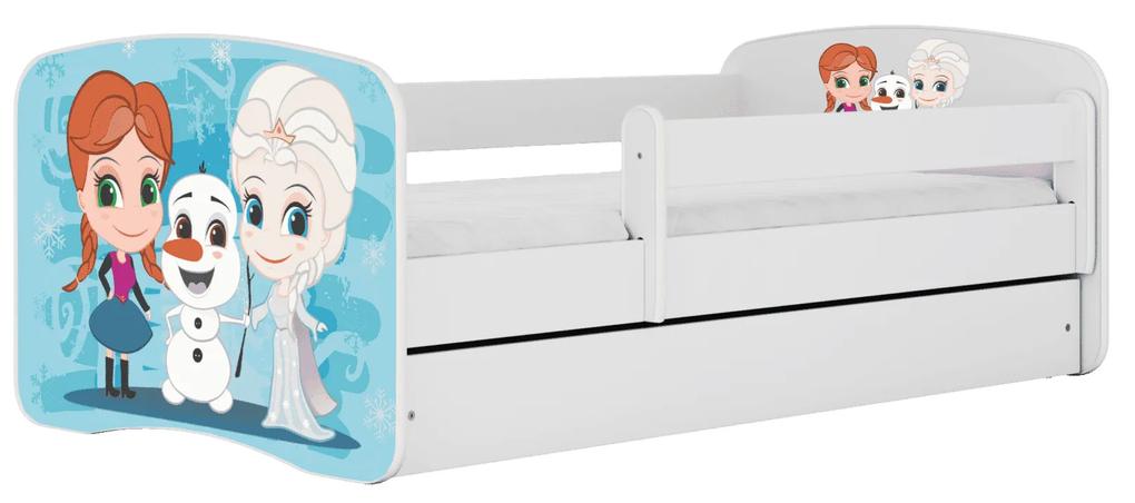 Letoss Detská posteľ BABY DREAMS 140/70 - Ľadové kráľovstvo Biela S matracom S uložným priestorom