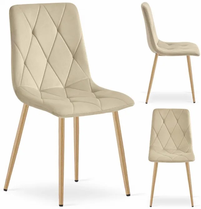 Jedálenská stolička LIBRA zamatová svetlobéžová / drevené nohy