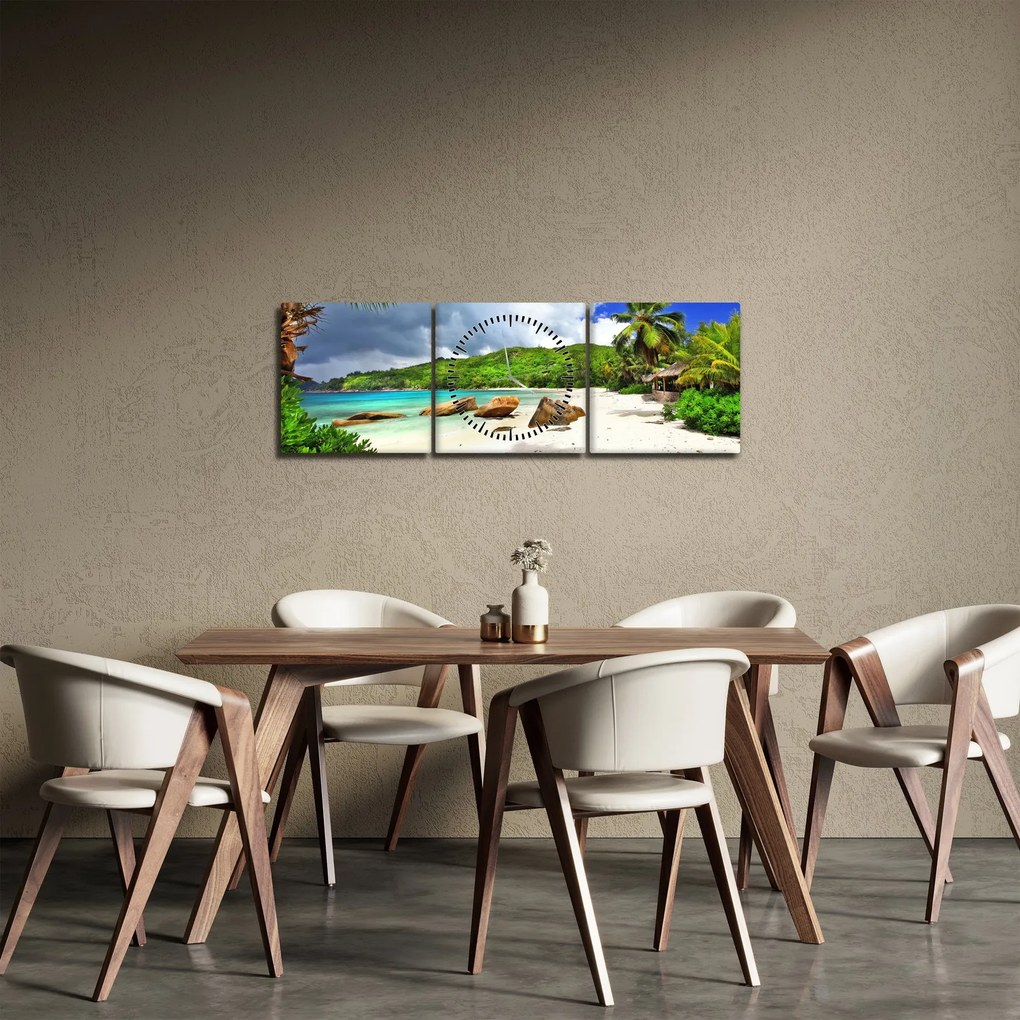 Obraz - Seychely, pláž Takamaka (s hodinami) (90x30 cm)