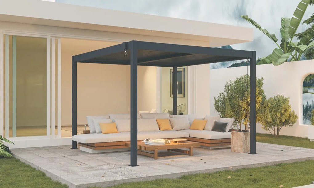 Hliníková bioklimatická pergola s lamelami BestBerg BBP-9G / 3 x 3 m / sivá