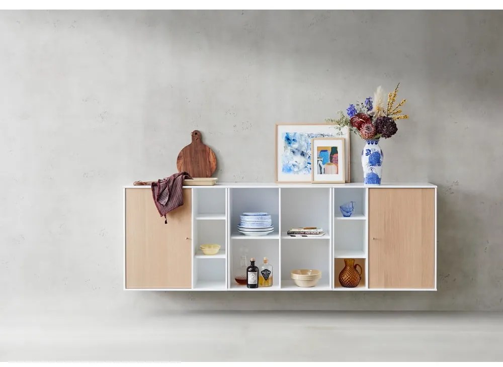 Biela nástenná komoda v dubovom dekore Hammel Mistral Kubus, 206 x 69 cm