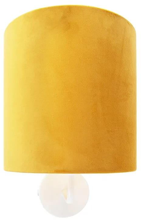Vintage nástenné svietidlo biele so žltým zamatovým odtieňom - matné