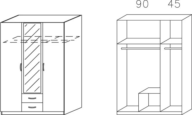 Šatníková skriňa Case, 136 cm, biela